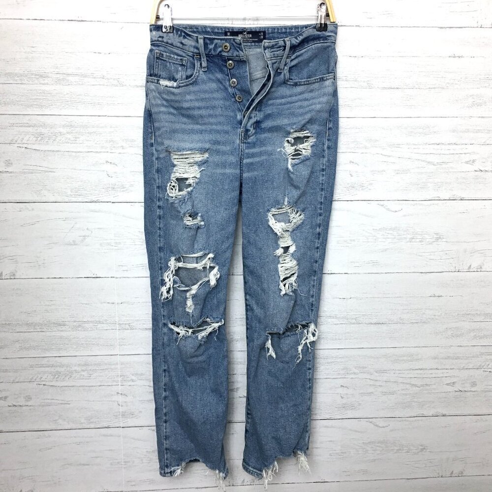 Hollister Women's Jeans High Rise Crop Distressed Button Fly size 25 length 27"